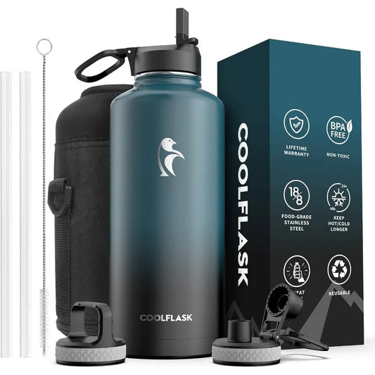 Water Bottle 87 oz with Straw, 2/3 Gallon Insulated Stainless Steel Large 3 Lids Big Water Jug for Sports or Office, N