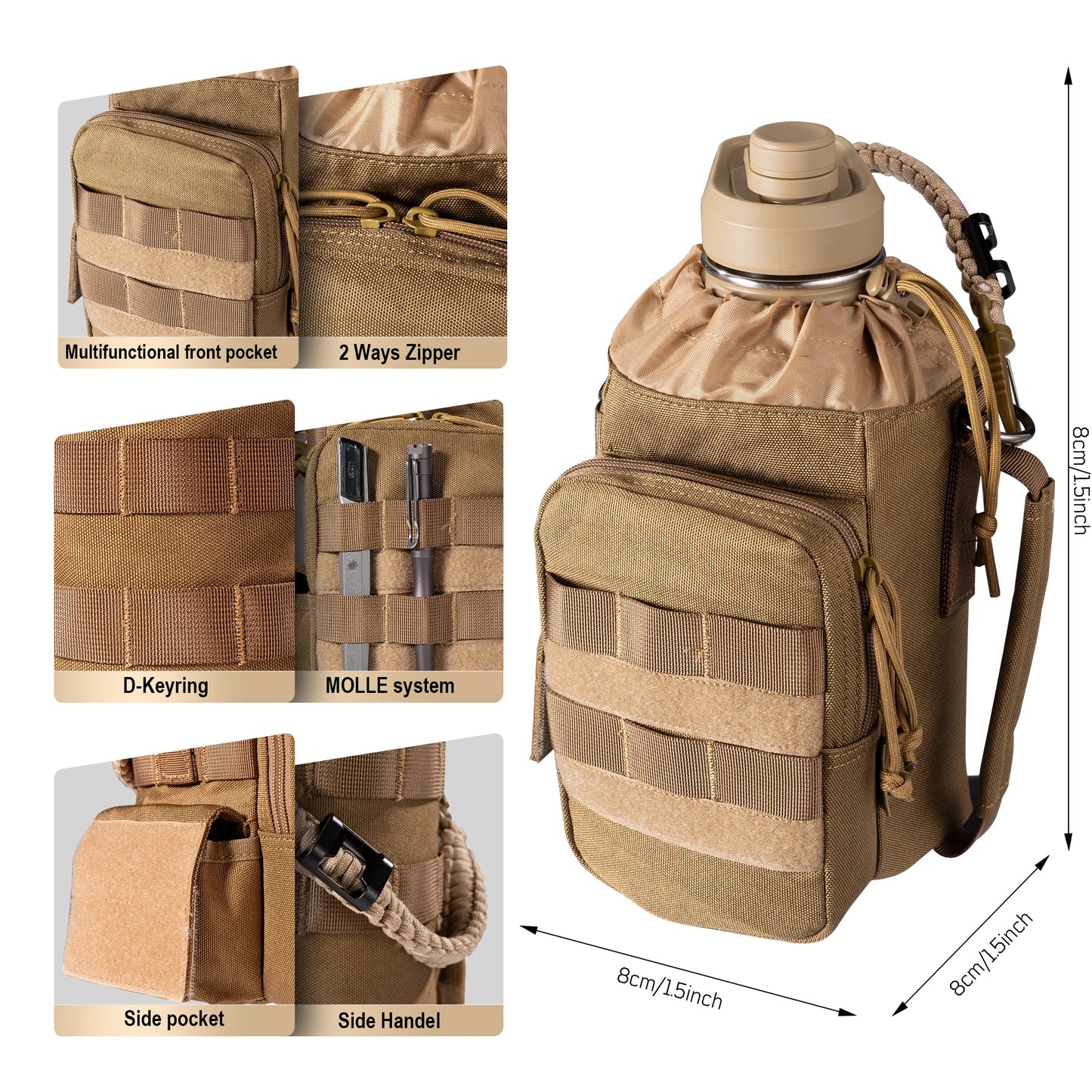 OneTigris 64oz Insulated Water Bottle, Stainless Steel Tactical Water Jug with 3 Lids, Straw, Leak-Proof Design & Carry Bag