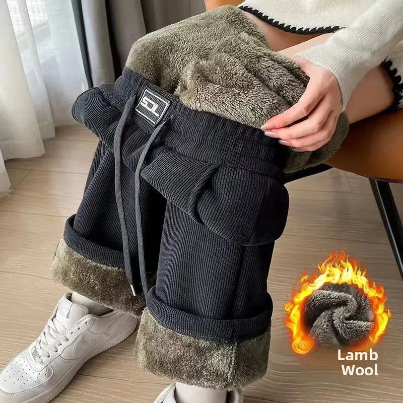 Thickened Fleece Wide Leg Pants Women's Autumn Winter New Style Northeast INS Casual Loose High Rise Straight Leg Trousers