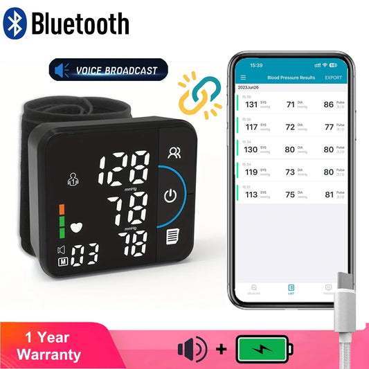 Wrist electronic blood pressure monitor charging Bluetooth English voice blood pressure monitor health care sphygmomanometer