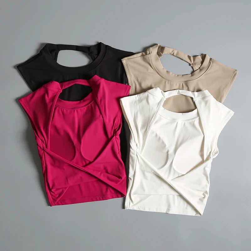 Sexy Short Backless Fixed Chest Pad Sports T-shirt Vest Women's Tight Fitting Quick Drying Slimming Yoga Suit Top Clothing