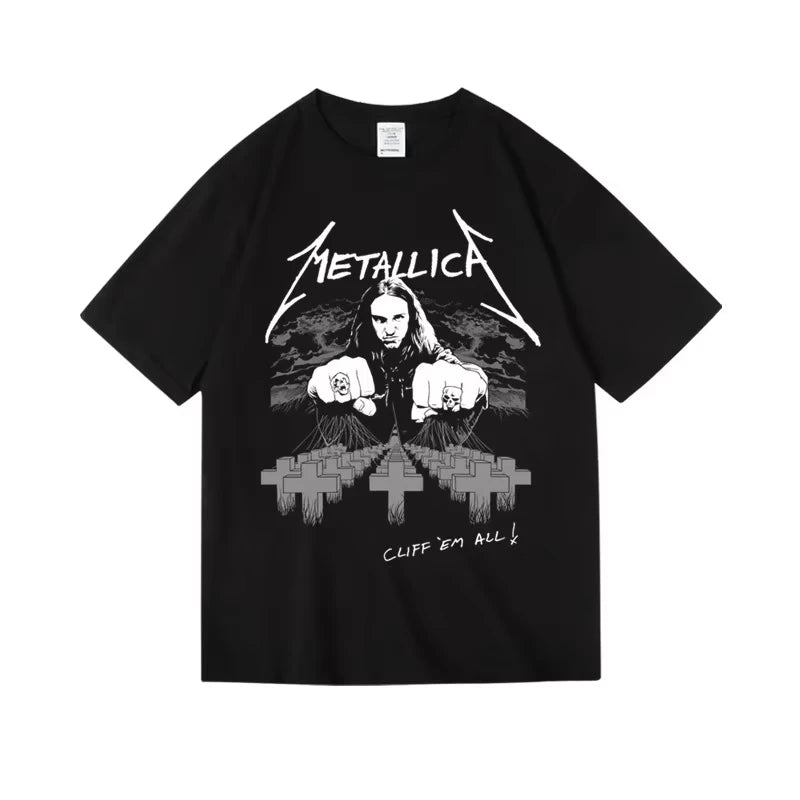 Summer European and American Rock and Metal Band T-shirt Tops Loose Men Oversized Cotton T Shirt Vintage Unisex Tee Clothing