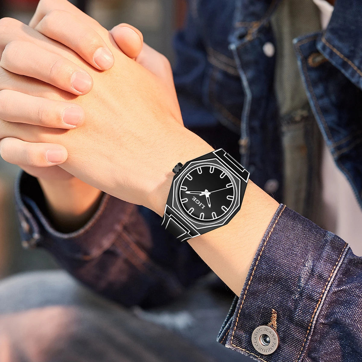 LIGE Sketching Design Man Watch Classic Simple Silicone Strap Leisure Men's Quartz Wristwatch Creative Minimalist Watch for Men