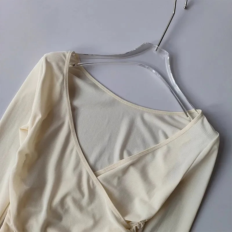 Sports T-shirt V-neck Mesh Breathable Pilates Yoga Clothes Cross-body Shirt Long Sleeves Running Training Fitness Blouse Clothes