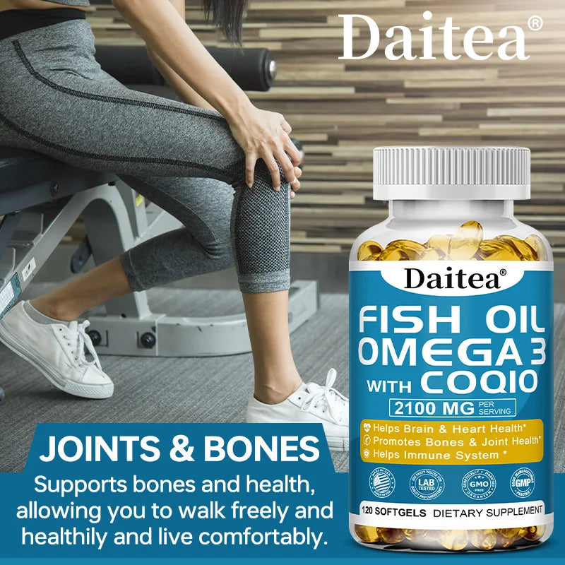 Omega 3 Fish Oil Capsules Triple Strength 2100 Mg EPA & DHA High Antioxidant Brain Heart Health, Helps Immune Cognitive Function