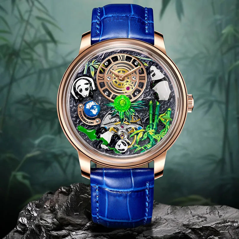 PINDU Original Top Brand Luxury Mechanical Watches Panda Paradise Watch Men Stainless Steel Waterproof Men Wristwatch