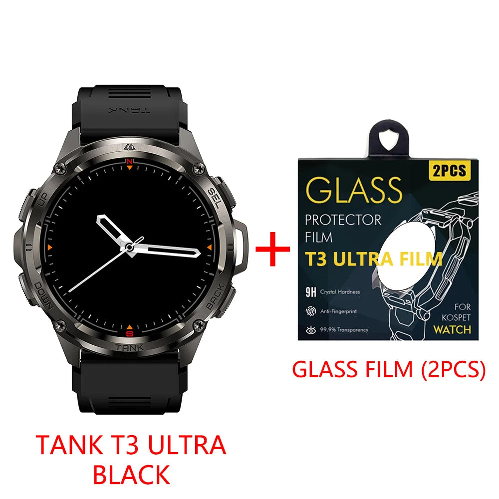 KOSPET TANK T3 Ultra GPS Smart Watch For Men Altimeter Compass Barometric 470mAh 60 Days Battery Bluetooth Call IP69K Waterproof