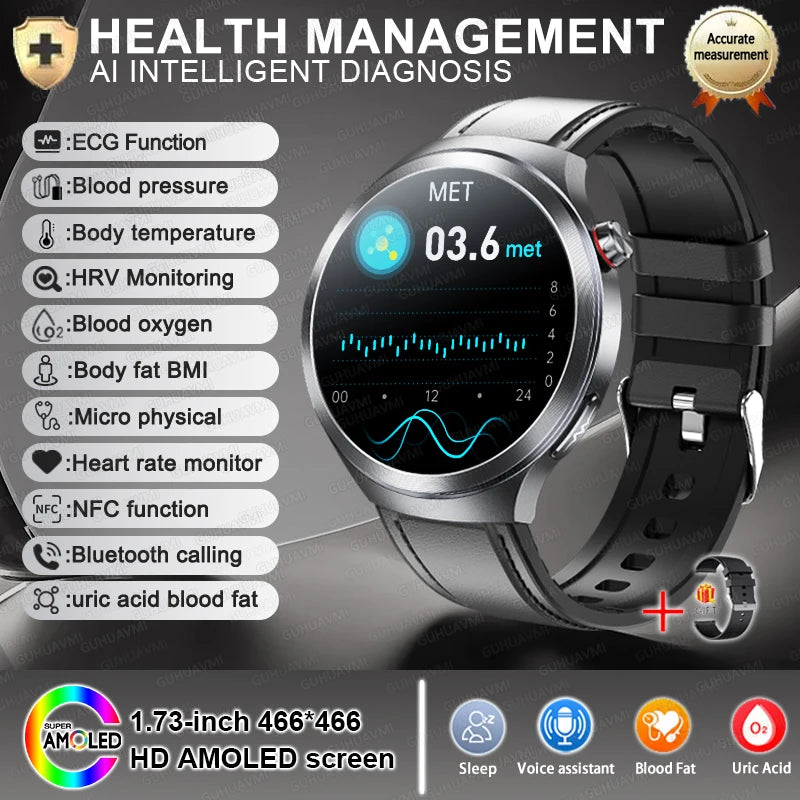NEW Sapphire Glass AMOLED Blood Pressure Smart Watches ECG Blood Oxygen Blood Pressure Sport Health Track Clock Smart watche NFC