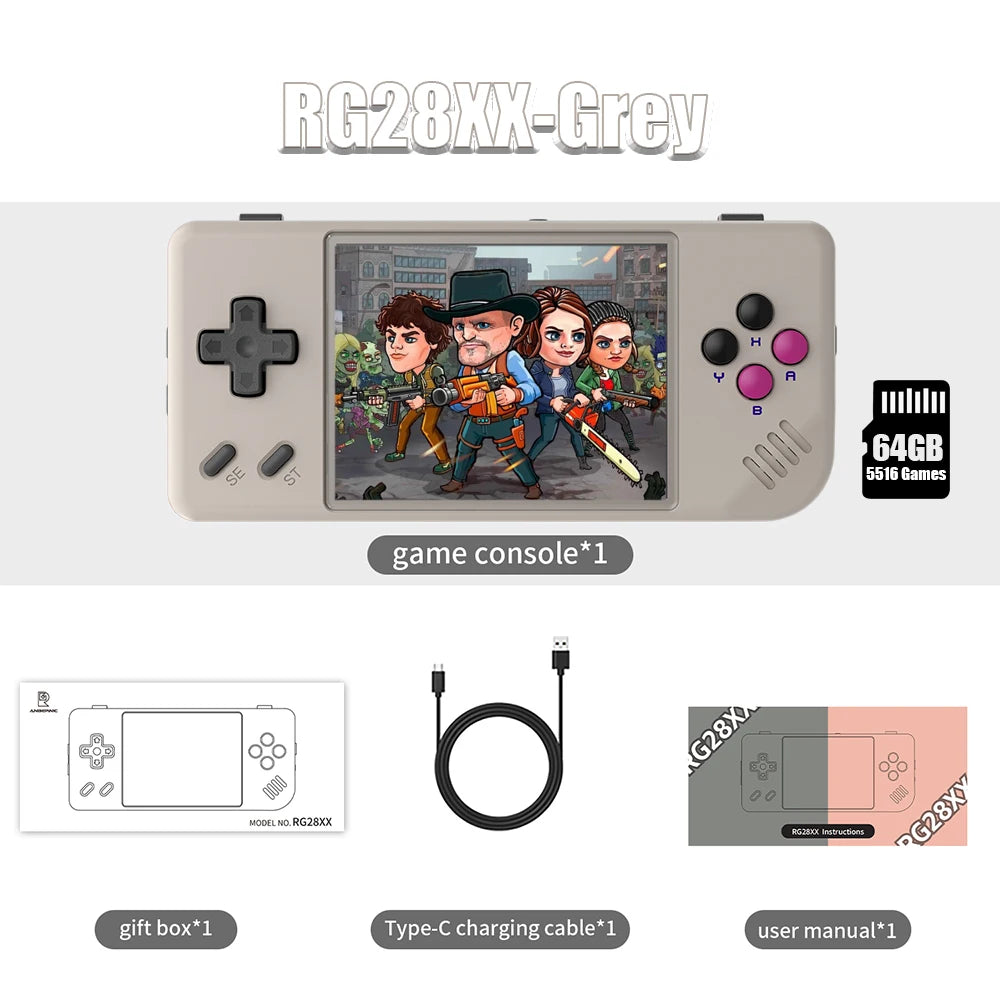 ANBERNIC RG28XX Handheld Game Console 2.83" Screen IPS Screen 64G Linux 5000+ Games Pre-installed H700 Quad-core ARM Cortex-A53