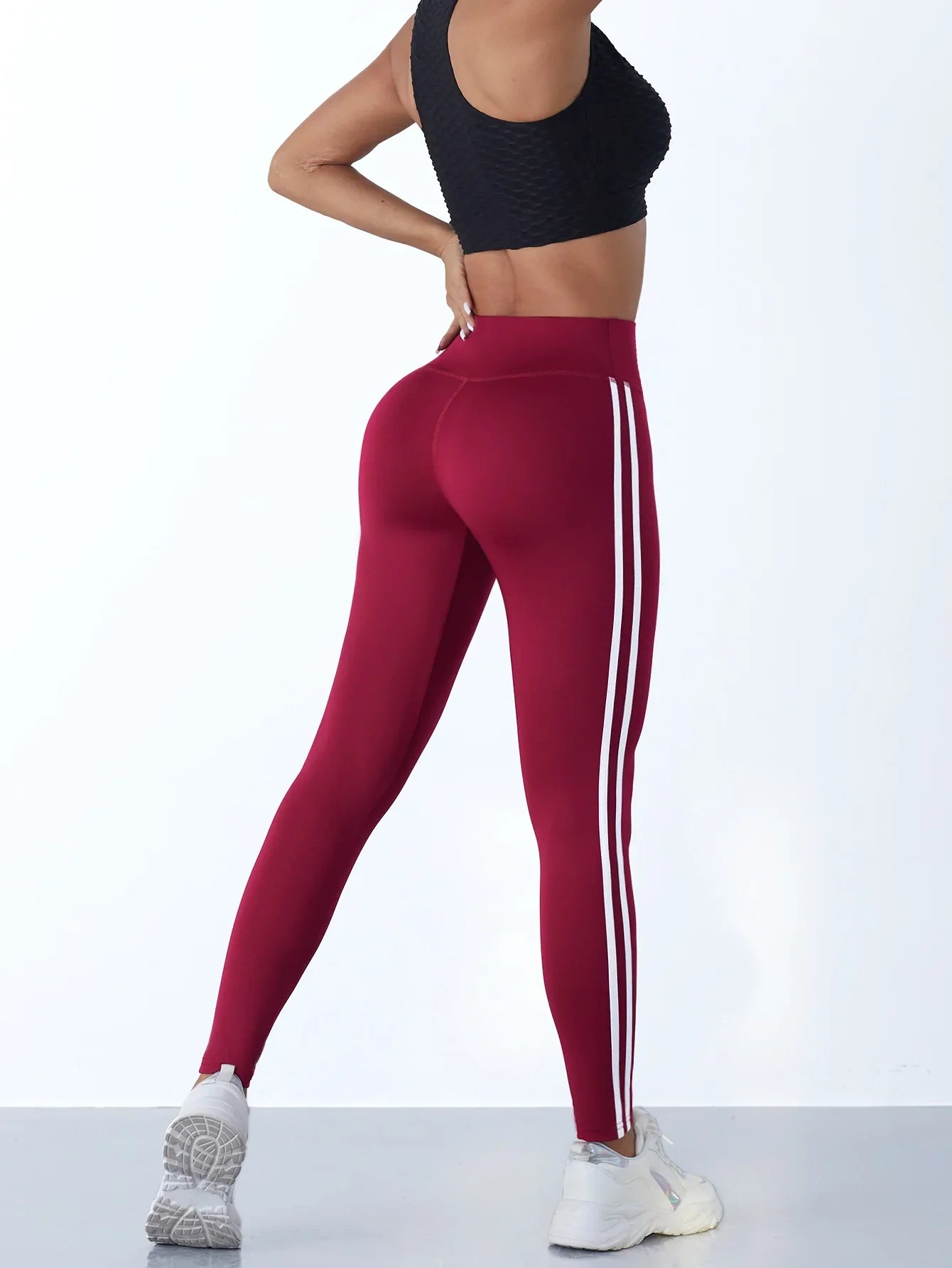 Simple Yoga Leggings With Side Stripes For Women Tummy Control Slim Sports Casual Tights Gym Leggings