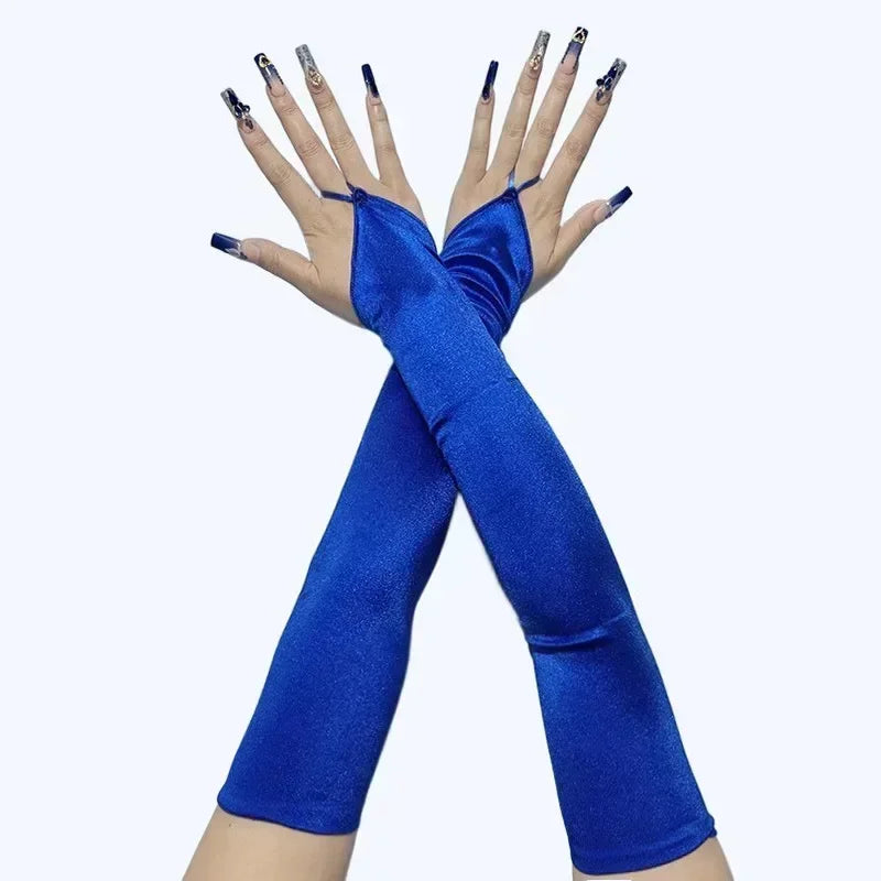 1920s Masquerade long style hook fingerless satin gloves bride wedding dress sun protection photography glove accessories