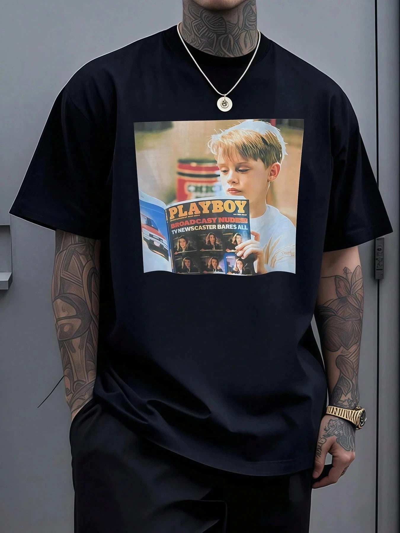 Mens Retro Magazine Cover Graphic Symbolizing Bold Media Culture Men  Casual Short Sleeve Tee men clothing t shirt  t shirt