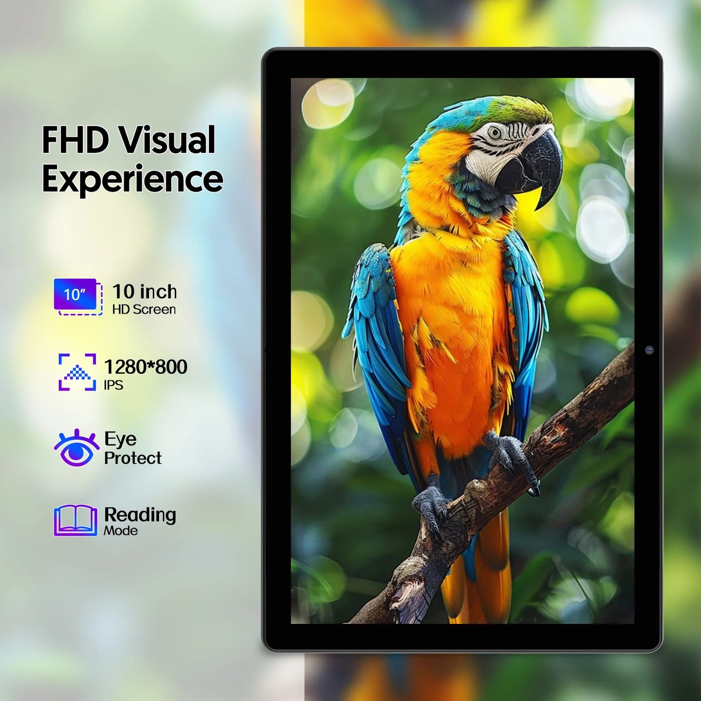 BAKEN Android 14 tablet, 10.1 inches, quad-core processor, 6GB RAM + 64GB ROM, 600GB expansion memory, 6000mAh