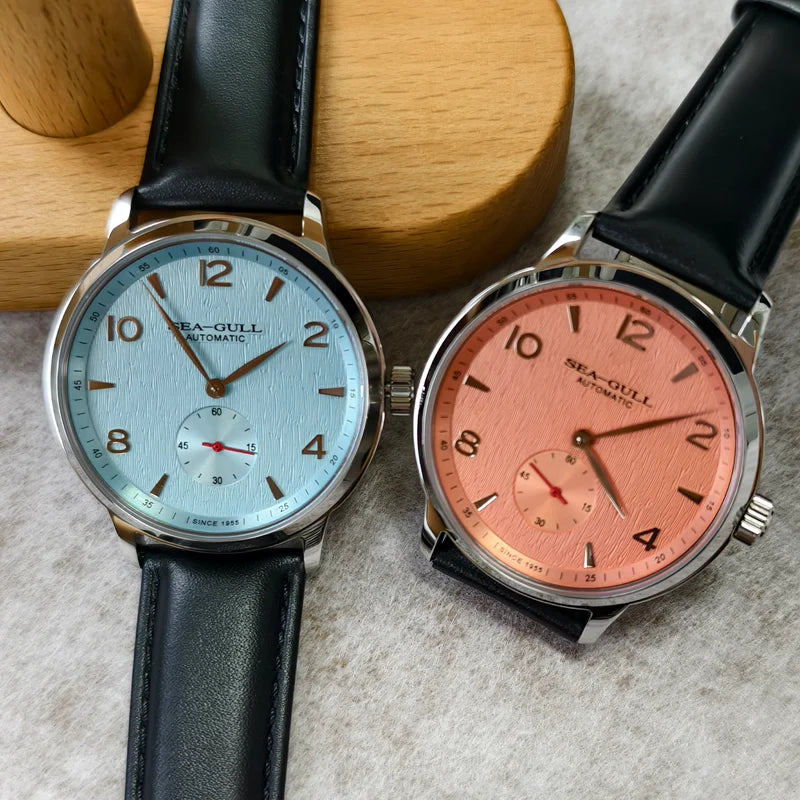 Seagull 6184 Men's Automatic Watch Blue Sapphire Glass 5ATM Waterproof Ultra-Thin Leather Strap Minimalist Casual Wristwatch