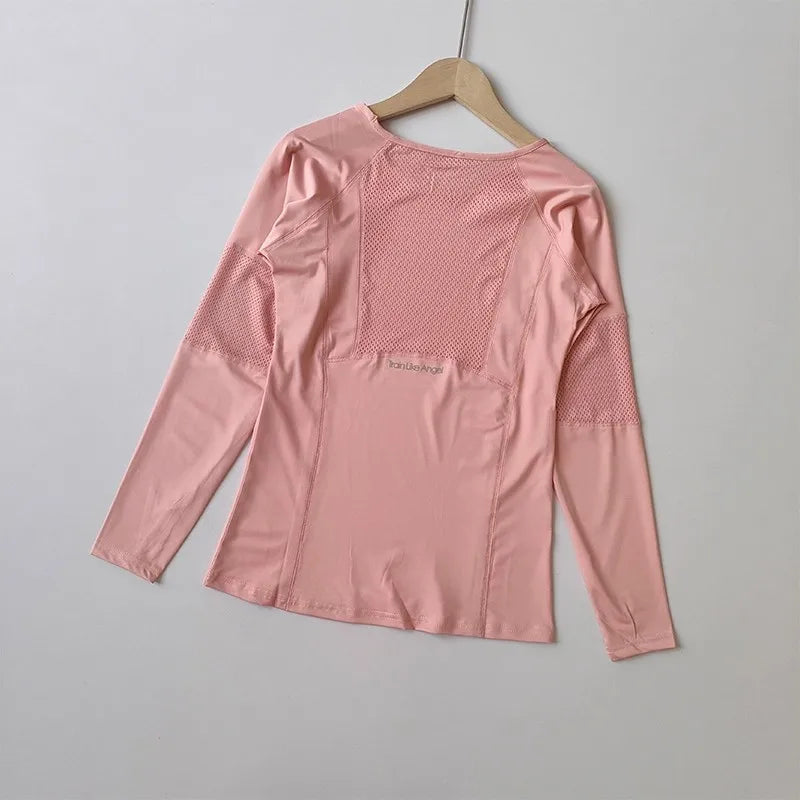 Women's Slim Fit Long Sleeve Yoga Top Quick Dry Breathable Fitness Pilates Running Sports Wear for Autumn Winter