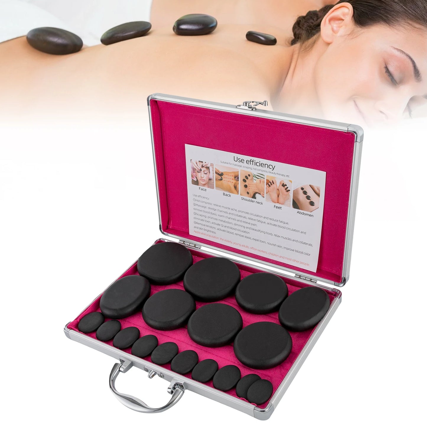 Hot Stones Massage Set with Heater Box 16 Essential Massage Stones Portable for Salon and Home Spa Use Relaxing Healing Relief