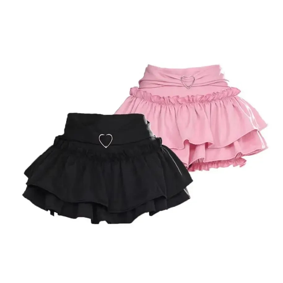 Pink A- line Mini Skirt Women's Summer 2024 New Style Puffy Slimming Cake Skirt A- line Pleated Dress Lightweight Fashion