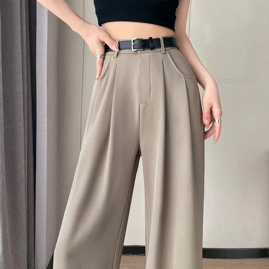 2025 New Spring Summer Casual Loose Women's Wide Leg Full Length Pants High Waist Solid Female Elegant Straight Trousers