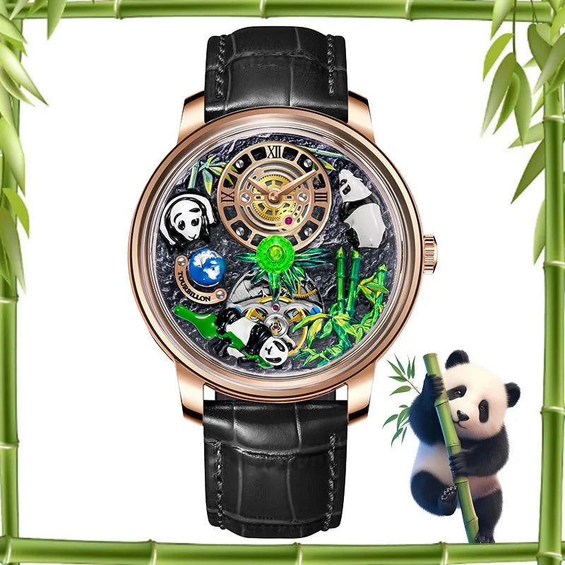 PINDU Original Top Brand Luxury Mechanical Watches Panda Paradise Watch Men Stainless Steel Waterproof Men Wristwatch