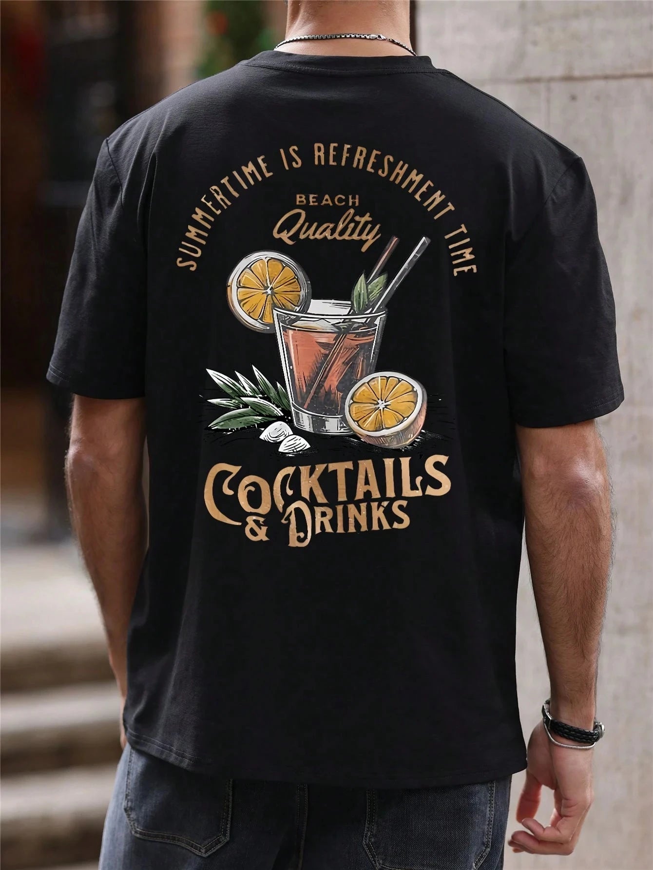MenS Short Sleeve T-Shirt Loose Fit With English And Beverage Pattern Fashion Casual Crew NeckTop For Spring And Summer tshirt