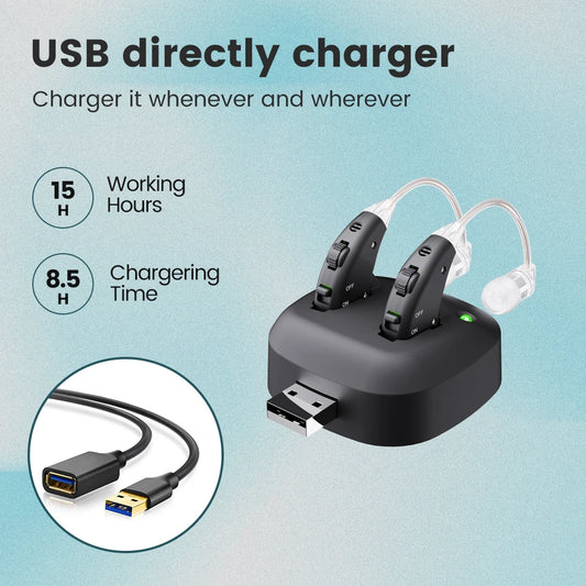 JINGHAO Rechargeable Hearing Aids Ear Aids Hearing Amplifier Behind The Ear Sound Enhance Device -Black