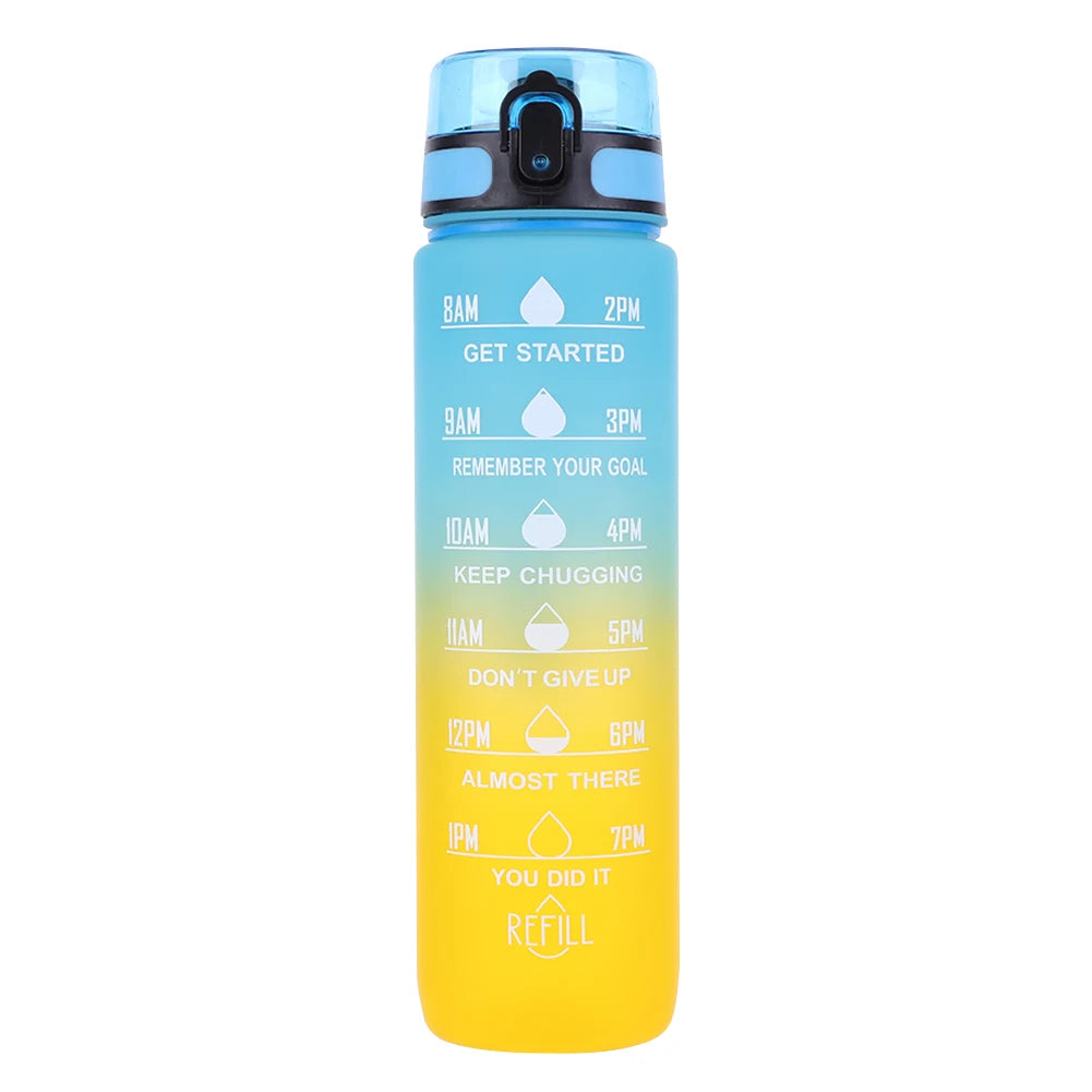 1000ml Motivational Water Bottle with Handle Frosted Gradient Cup Large Capacity Time Scale Water Cup for Fitness Yoga