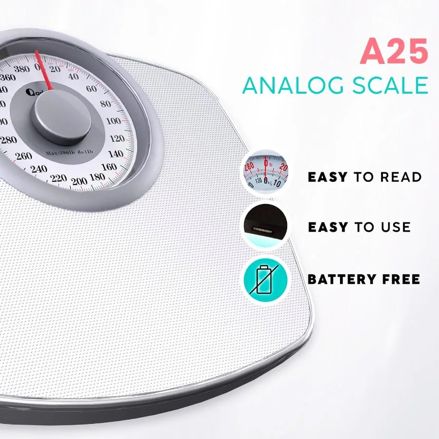 A25 Scales for Body Weight Up to 400 LB 5.3 Dial on 12.4 x 10.2 Platform AntiSkid Rubber Surface High Precision Bathroom Scale