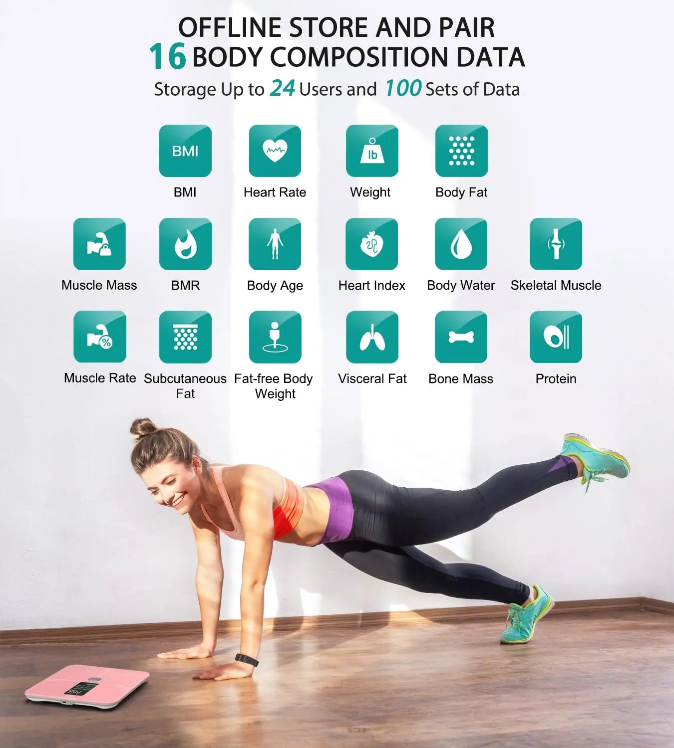 Body Fat Scale,Digital Smart Bathroom Scale for Body Weight,Large Color Display Screen,16 Body Composition Metrics BMI