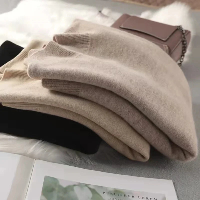 Women's Turtleneck Loose Fit Solid Color Base Layer Pullovers 2025 Long Sleeve Autumn Winter Knitted Sweater Thick Warm Jumpers