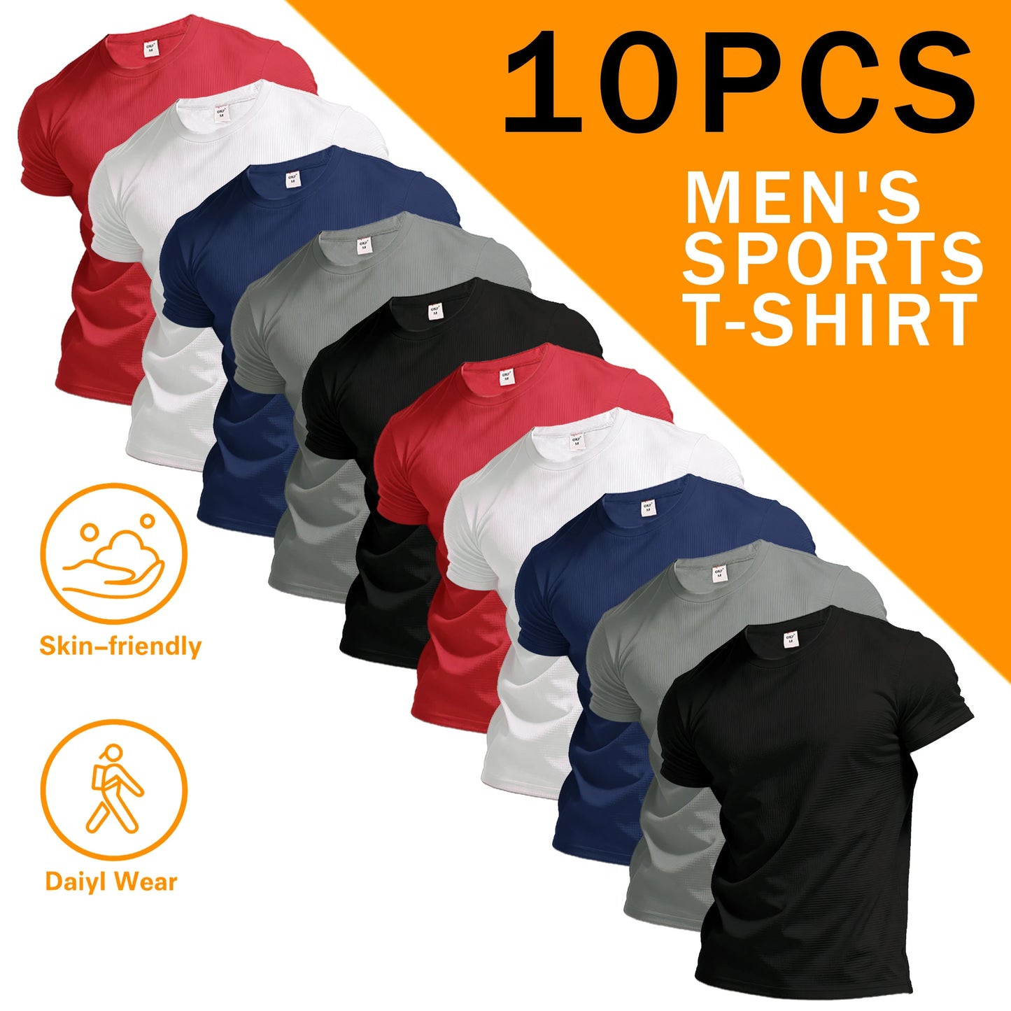 10PcsMen's Quick Dry Short Sleeve Gym Running Moisture Wicking Round Neck T-Shirt Training Exercise Sport Shirt Tops Lightweight