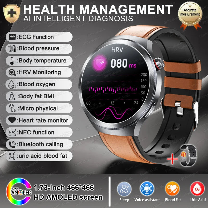 NEW Sapphire Glass AMOLED Blood Pressure Smart Watches ECG Blood Oxygen Blood Pressure Sport Health Track Clock Smart watche NFC