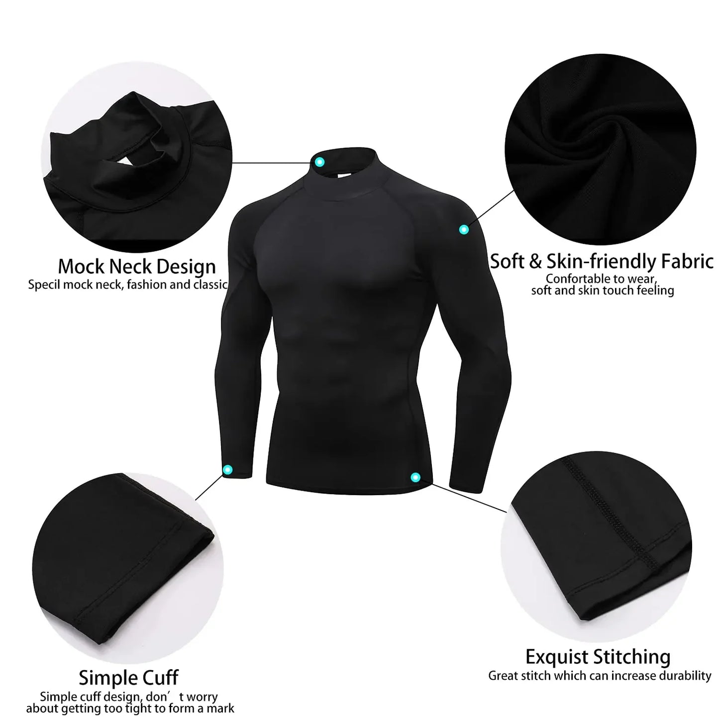 Mens Compression Shirts Long Sleeve Quick Dry Mock Turtleneck Compression Undershirts for Men Moisture Wicking Running Athletic