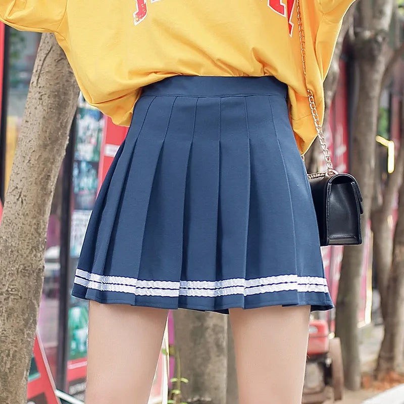 Preppy Girl Pleated Skirts Elastic Waist Vintage Mini Skirts Korean Streetwear  Student Strips Designed Dance Skirt