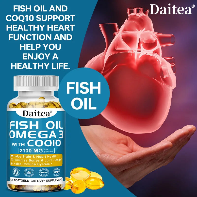 Omega 3 Fish Oil Capsules Triple Strength 2100 Mg EPA & DHA High Antioxidant Brain Heart Health, Helps Immune Cognitive Function