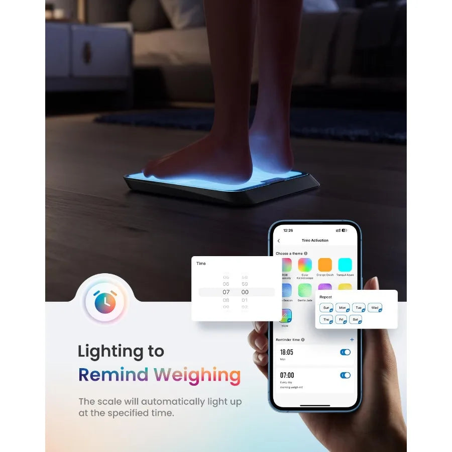 Smart Scale for Body Weight BMI Body Fat Muscle Mass Bluetooth WiFi Rechargeable Scale with RGB Lighting Color Changing Feature