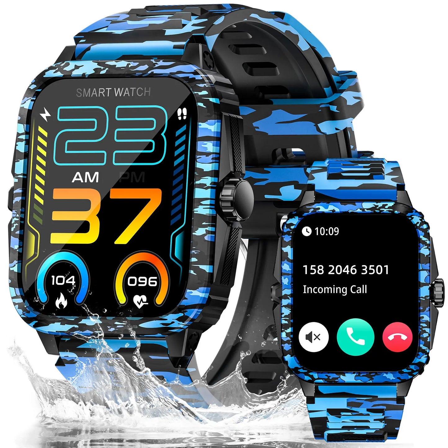 LaNikar Smart Watch 3ATM Waterproof Men 1.96" KT71 Fitness Tracker Heart Rate Bluetooth Call Camouflage Color Original Design