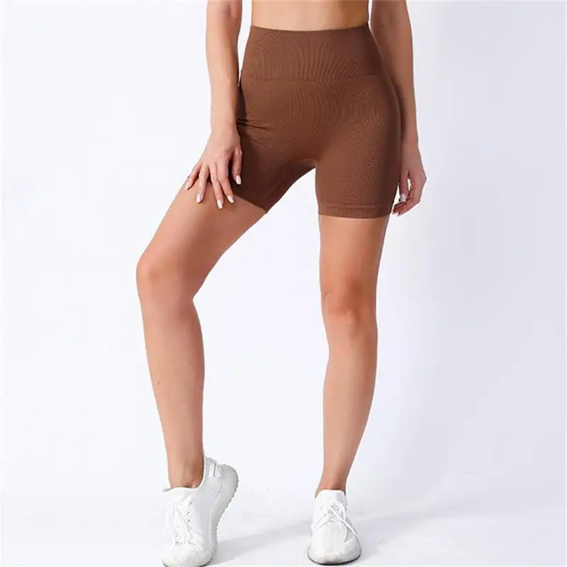 High-waisted Yoga Pant For Women, Designed To Lift And Shape, Tight-fitting With Solid Color And Ribbed Texture, Sports  Shorts