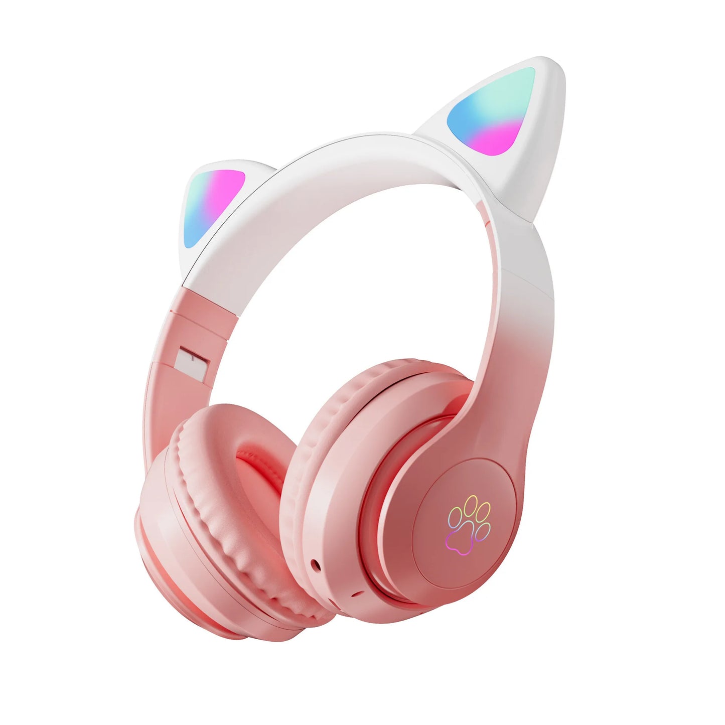 Wireless Headphones RGB Cute Cat Girls Kids Gift Headset with Microphone Stereo Music Gaming Earbud Control Lights Earphone