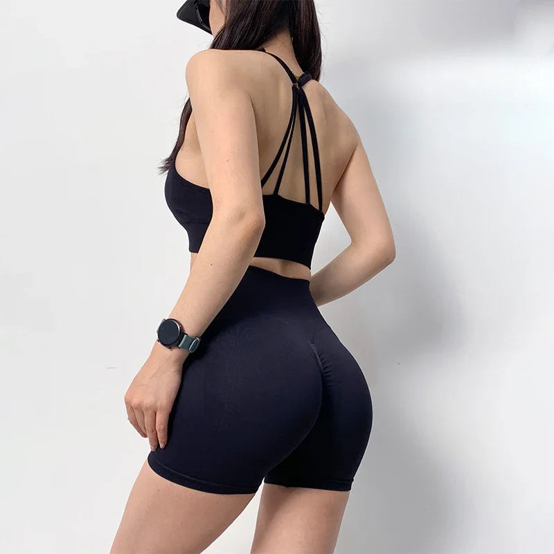 2 Pcs Yoga Sets Women High Waist Workout Outfits Gym Wear Gym Clothing Sports Suits Fitness Tracksuit Sportswear Shorts Suit