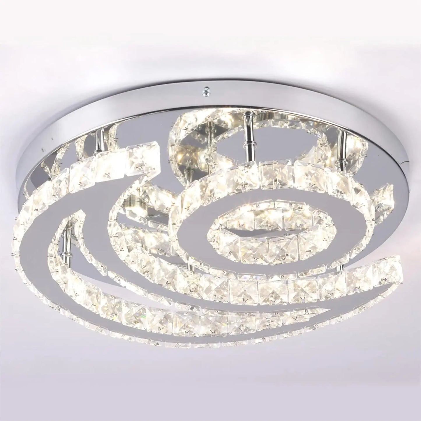 CXGLEAMING 15.7" Modern LED Ceiling Light Flush Mount Crystal Chandelier Light Fixture Round Moon Shape Modern Chandeliers for L
