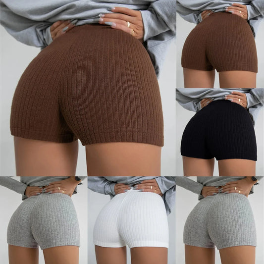 Women'S Slim Fit Solid Color Shorts Sports Hot Pants Yoga Pants Knitting Hot Trousers Sexy Sports Pants