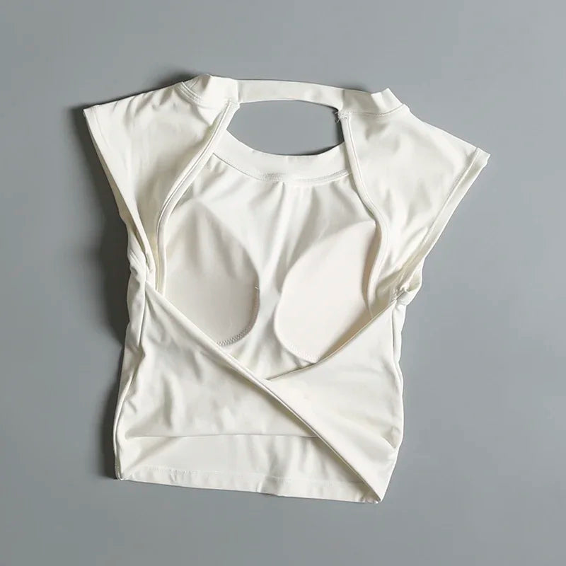 Sexy Short Backless Fixed Chest Pad Sports T-shirt Vest Women's Tight Fitting Quick Drying Slimming Yoga Suit Top Clothing