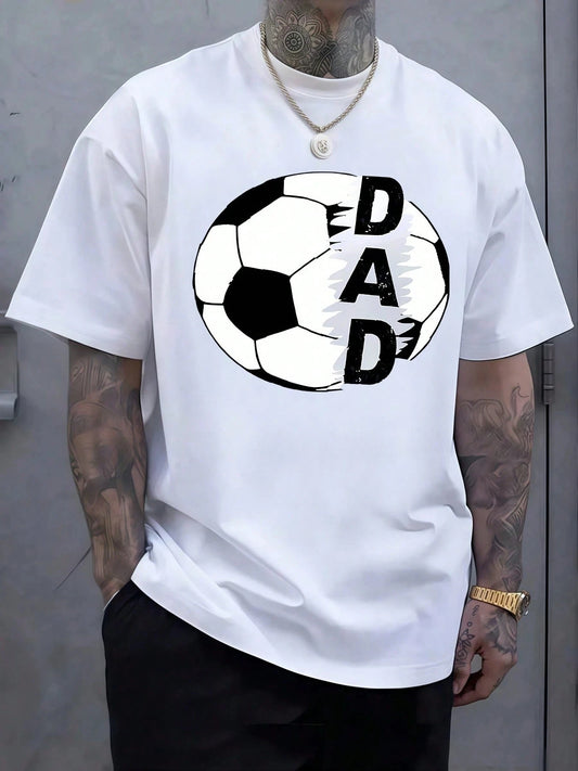Mens Bold Soccer Ball Graphic Merging With The Word  Celebrate Fatherhood And Passion For The Game Cotton Mens Casual Tee tshirt