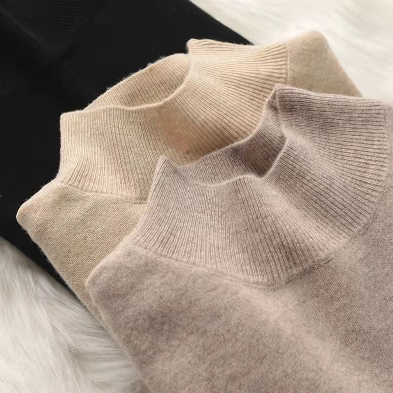 Women's Turtleneck Loose Fit Solid Color Base Layer Pullovers 2025 Long Sleeve Autumn Winter Knitted Sweater Thick Warm Jumpers