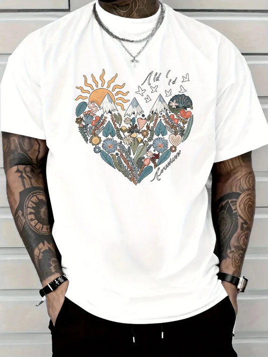 MenS Cotton Casual T-Shirt Heart Floral Design treet Wear Boyfriend Gift For Work oversized t shirt graphic t shirts