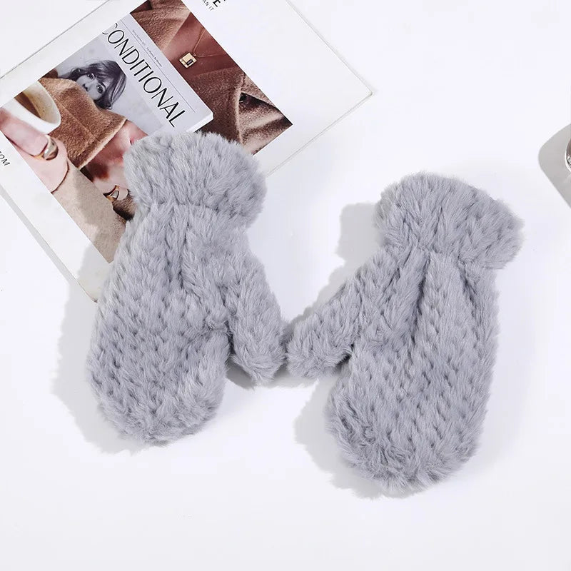 Elegant Thicken Plush Soft Winter Fingerless Gloves Women Warm Fur Mittens Cold Protection Velvet lining Outdoor Fluffy Gloves