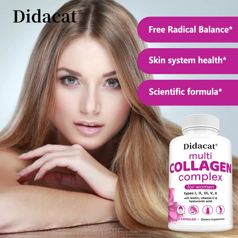 Didacat Multi-Collagen Complex - Biotin, Vitamin C, Hyaluronic Acid for Skin, Nails, Hair, Joints and Cellular Health