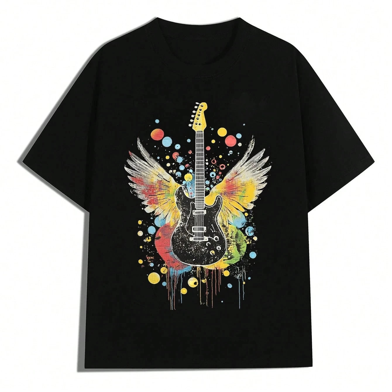 Men Clothes T-Shirt Winged Guitar Artistic Style Cotton Music Festival Summer Tops one piece men clothing shirts anime clothes