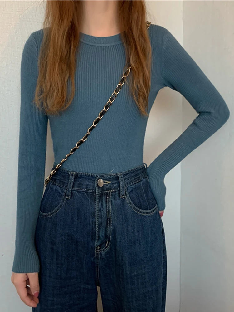 2025 New Women Sweater Long Sleeve Pullover Basic Top Fashion O-neck Elastic Female Winter Solid Knitted Jumper