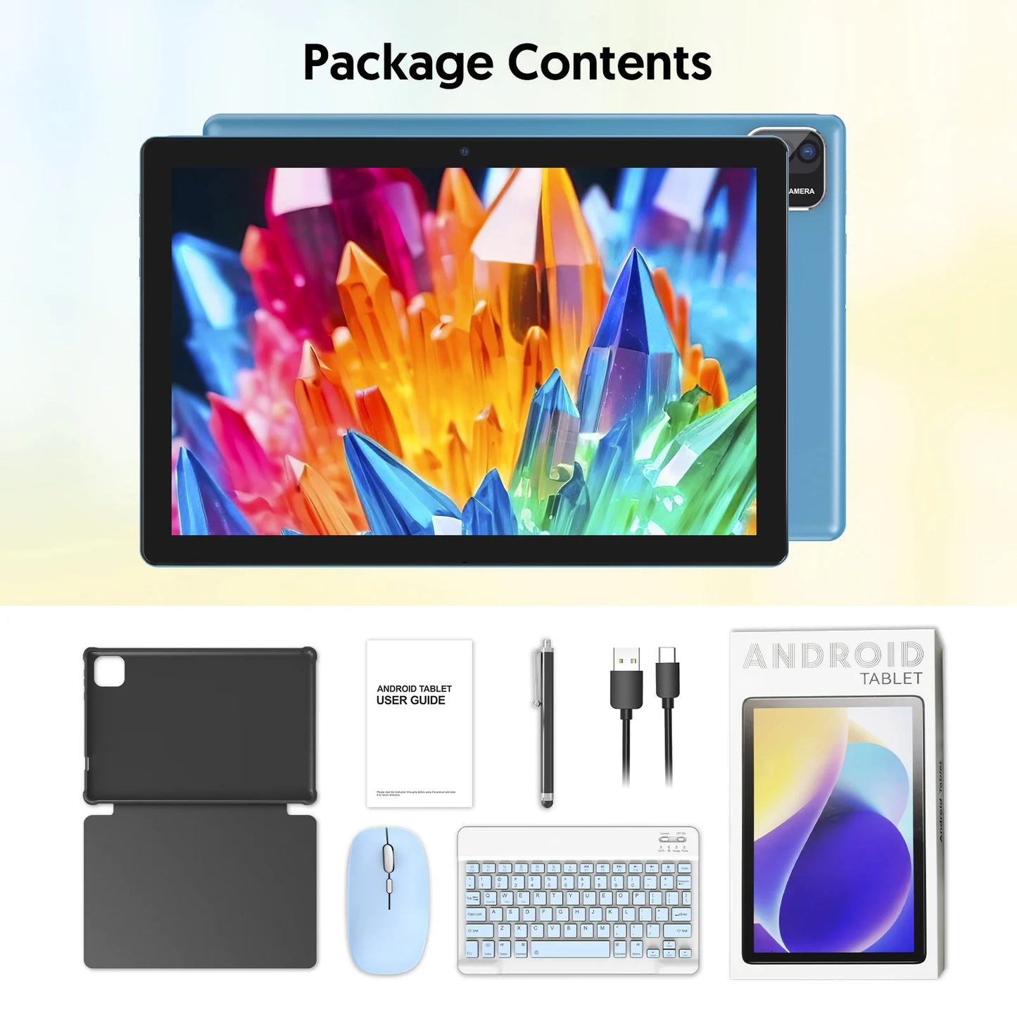 BAKEN Android 14 tablet, 10.1 inches, quad-core processor, 6GB RAM + 64GB ROM, 600GB expansion memory, 6000mAh